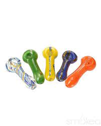 "Small glass pipe with a sleek, compact design, featuring vibrant swirls of color and a smooth finish. Perfect for on-the-go smoking with easy portability and durable construction."